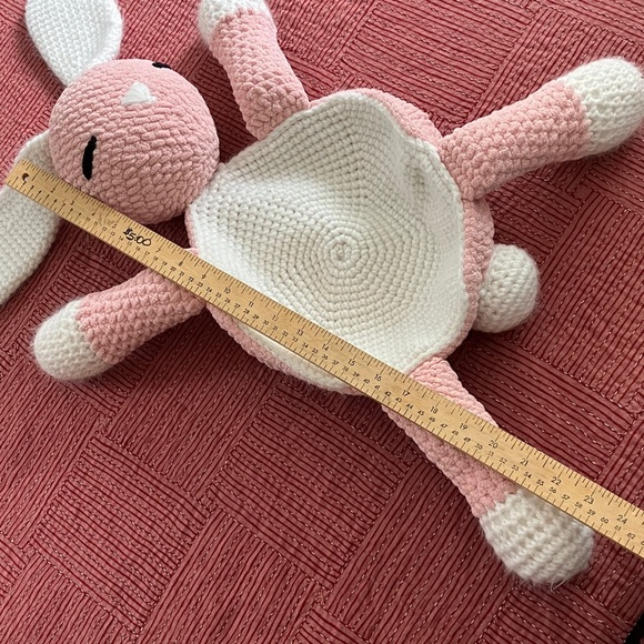 Large Pink and White handmade Crochet Bunny stuffy Toy - Picture 6 of 11